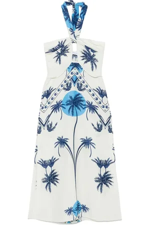 RAQUEL DINIZ Kleedjes, Dames, Veelkleurig, S, Witte Halternek Jurk met Cut-Out Details