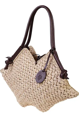 ELEVENTY Tassen, Dames, , ONE Size, Leer, Handgeweven Driehoekige Tas van Rafia en Leer