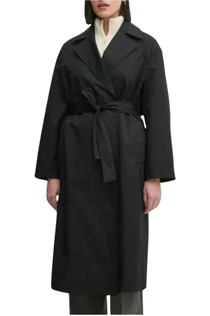Calvin Klein Mantels, Dames, Zwart, 2Xs, Katoen, Comfortabele Katoenen Trenchcoat