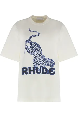 Rhude Tops, Dames, Wit, S, Katoen, Katoenen T-shirt met Print aan de Voorkant