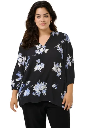 Kaffe Blouses & Shirts, Dames, Zwart, 7Xl, Vrouwelijke Blouse met Bloemenprint
