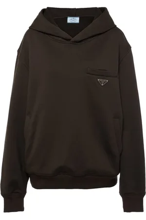 Prada Sweatshirts & Hoodies, Dames, Bruin, M, Katoen, Oversized Katoenen Hoodie Sweatshirt