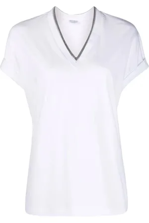 Brunello Cucinelli Tops, Dames, Wit, S, Katoen, Witte V-hals Mouwloze Top