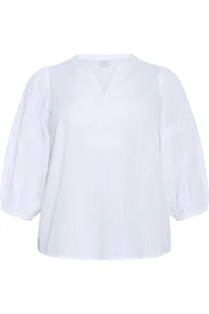 Kaffe Blouses & Shirts, Dames, Wit, 6Xl, Katoen, Eenvoudige Blouse met ¾ Mouwen