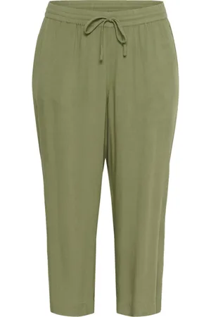 Kaffe Broeken, Dames, Groen, 4Xl, Groene Cropped Broek met Elastische Taille