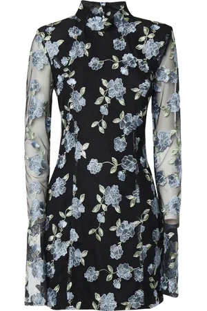 ROTATE Kleedjes, Dames, Zwart, S, Polyester, Zwarte Bloemige Jurk met Lange Mouwen