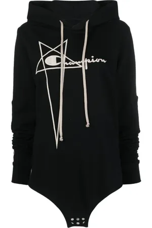 Rick Owens Sweatshirts & Hoodies, Dames, Zwart, L, Katoen, Hoodie van katoen met logo-borduring