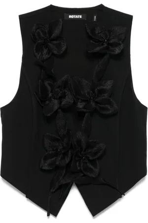 ROTATE Jassen, Dames, Zwart, S, Leer, Zwarte Bloem Waistcoat