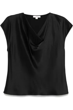 Vince Blouses & Shirts, Dames, Zwart, S, Gedrapeerd halsblouse