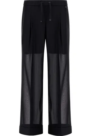 HERNO Broeken, Dames, Zwart, S, Zwarte Elastische Taille Broek Rechte Pijp