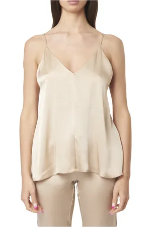SEMICOUTURE Tops, Dames, Bruin, S, V-hals Zijden Top Bruin