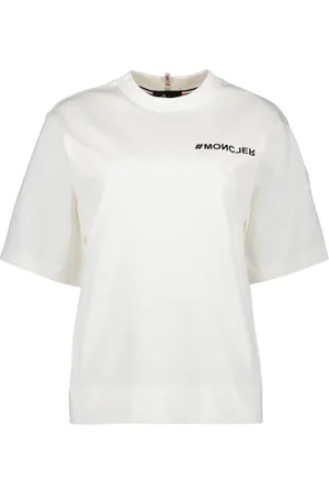 Moncler Tops, Dames, Wit, S, Katoen, Logo Oversized T-shirt met Ronde Hals