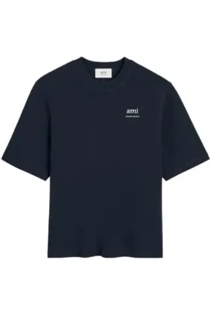 Ami Tops, Heren, Blauw, S, Katoen, Navy Monogram Logo T-shirt