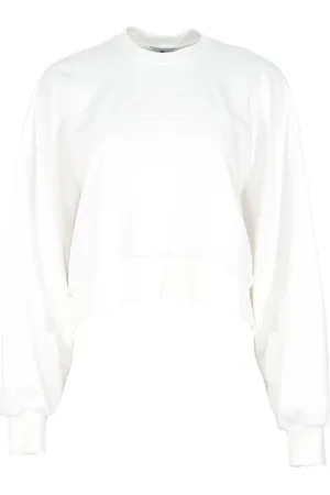 Elisabetta Franchi Sweatshirts & Hoodies, Dames, , L, Katoen, Geborduurd Logo Katoenen Sweater Ivoor