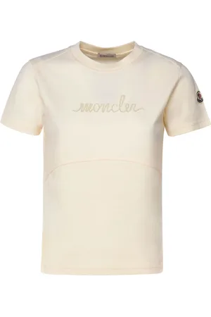 Moncler Tops, Dames, Wit, M, Katoen, Beaded Logo Katoenen T-Shirt