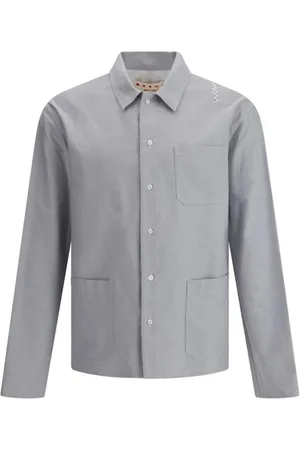 Marni Overhemden, Heren, Blauw, S, Katoen, Geborduurd Overhemd met Lange Mouwen