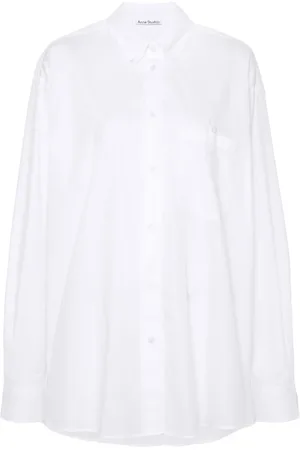 Acne Studios Blouses & Shirts, Dames, Wit, S, Katoen, Logo-Embroidered Poplin Shirt