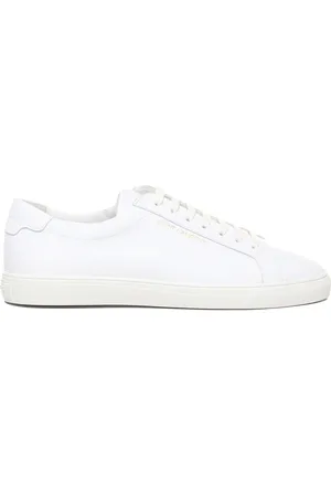 Saint Laurent Schoenen, Heren, Wit, 40 EU, Leer, Witte Lage Sneakers met Veters en Gouden Logo