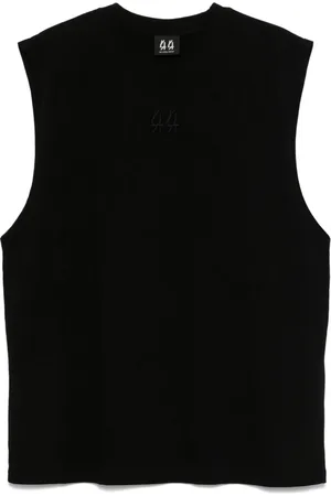 44 Label Group Tops, Heren, Zwart, S, Katoen, Zwart Katoenen Gilet met Logo Print