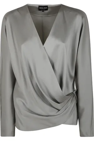 Giorgio Armani Blouses & Shirts, Dames, Grijs, M, Satijn, Zijden Dubbel Satijn Overhemd
