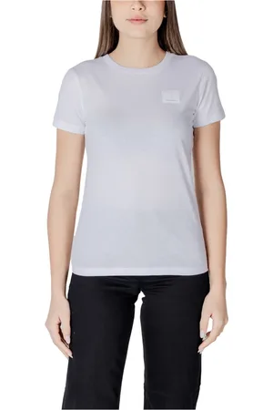 Armani Exchange Tops, Dames, Wit, S, Katoen, Witte Katoenen Ronde Hals T-Shirt