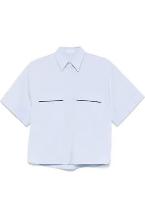 Brunello Cucinelli Blouses & Shirts, Dames, Blauw, L, Lichtblauwe Shirt met Zakken