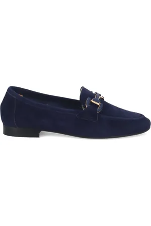 Belle Schoenen, Dames, Blauw, 36 EU, Suède, Blauwe Suède Mocassin met Clip