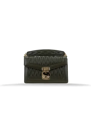 Miu Miu Tassen, Dames, Groen, ONE Size, Leer, Leren crossbodytas met drukknoopsluiting