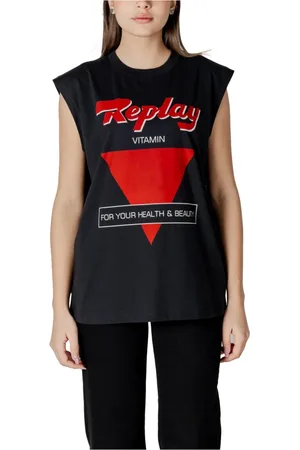 Replay Tops, Dames, Zwart, S, Katoen, Bedrukte T-shirt met korte mouwen