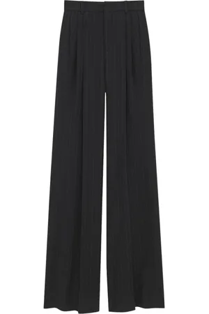 Saint Laurent Broeken, Dames, Zwart, L, Wol, Wollen broek met wijde pijpen