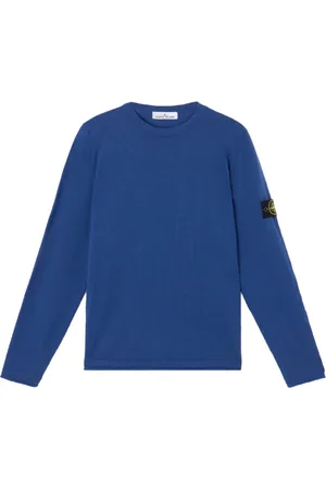 Stone Island Truien, Heren, Blauw, M, Katoen, Blauwe Sweaters met Platte Halslijn