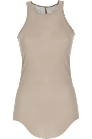 Rick Owens Tops, Dames, , S, Geribbelde Zijdemix Top met Ronde Hals