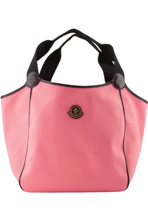 Moncler Tassen, Dames, Roze, ONE Size, Katoen, Katoenen Tote Bag met Leren Afwerking