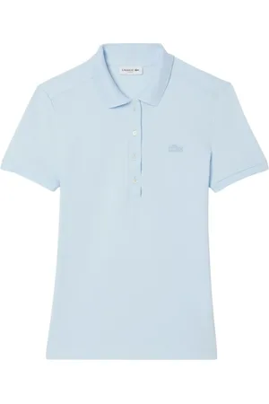 Lacoste Tops, Dames, Blauw, L, Katoen, Heldere Blauwe Poloshirt met Moeder van Parel Knopen