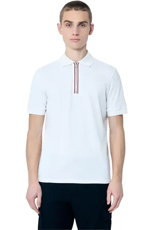 Moncler Tops, Heren, Wit, M, Katoen, Katoen Piqué Polo Shirt met Halve Rits