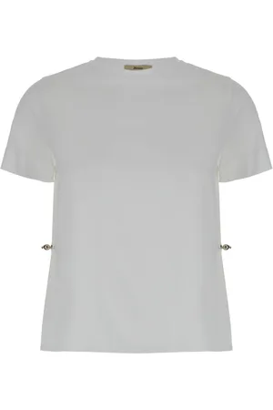 HERNO Tops, Dames, Wit, M, Katoen, Witte Crewneck T-shirt met Cut-out