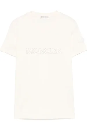 Moncler Tops, Dames, Wit, M, Katoen, Logo Katoenen T-shirt