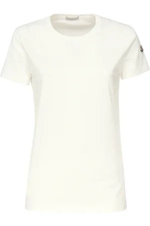 Moncler Tops, Dames, Wit, M, Katoen, Logo Patch Katoenen Jersey T-Shirt
