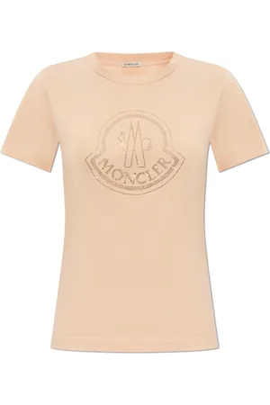Moncler Tops, Dames, Roze, S, Katoen, Crystal Logo T-shirt