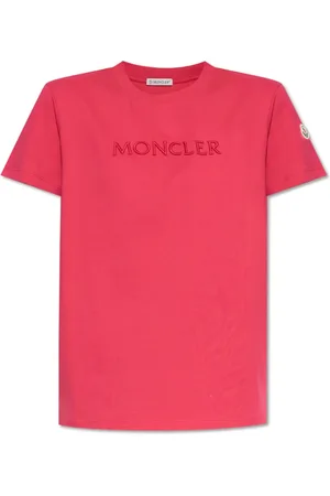 Moncler Tops, Dames, Roze, S, Katoen, Logo Embroidery Cotton Short-Sleeve T-Shirt