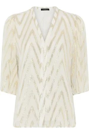 Bruuns Bazaar Blouses & Shirts, Dames, , L, Metallic V-Hals Blouse Elegant Stijl