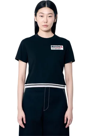 Moncler Tops, Dames, Zwart, S, Katoen, T-shirt van katoen met logoprint