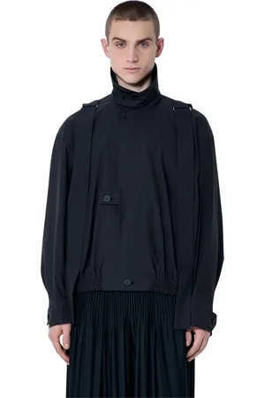 Issey Miyake Jassen, Heren, Zwart, S, Polyester, Drop Shoulder Coltrui Jas