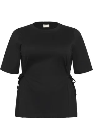 Kaffe Tops, Dames, Zwart, XL, Katoen, Zwart diep T-shirt met zijbanden