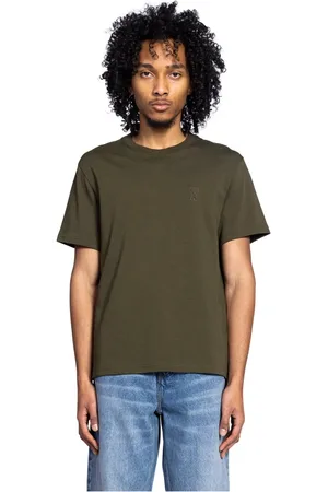 Ami Tops, Heren, Groen, M, Geëmbosseerd Klassiek T-shirt in Loden