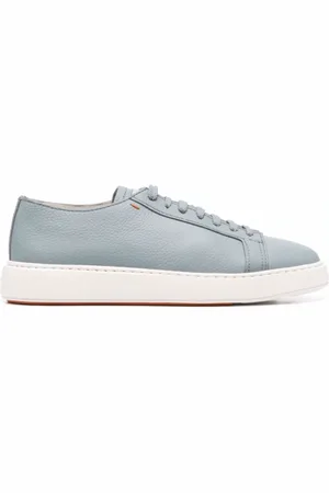 santoni Schoenen, Heren, Blauw, 41 1/2 EU, Leer, Contrast-Tongue Low-Top Sneakers