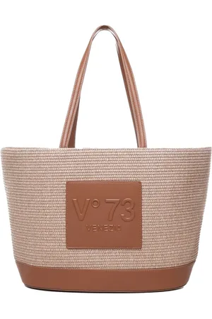 V°73 Tassen, Dames, Bruin, ONE Size, Katoen, Bruine Kattenstro Tas met Logo