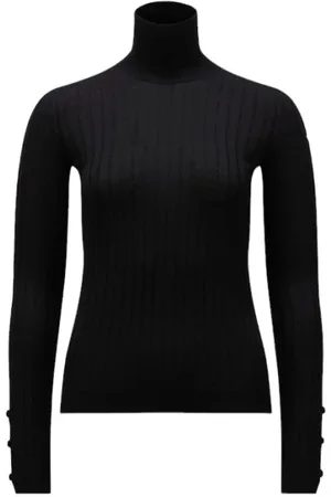 Moncler Truien, Dames, Zwart, L, Wol, Luxueuze wollen kasjmier coltrui