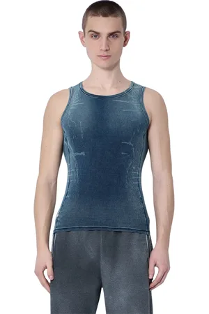 Diesel Tops, Heren, Blauw, L, Katoen, Gewassen Afwerking Scoop Neck Tank Top