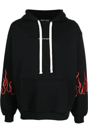 Vision Of Super Sweatshirts & Hoodies, Heren, Zwart, L, Zwarte/Rode Hoodie met Geborduurde Vlammen
